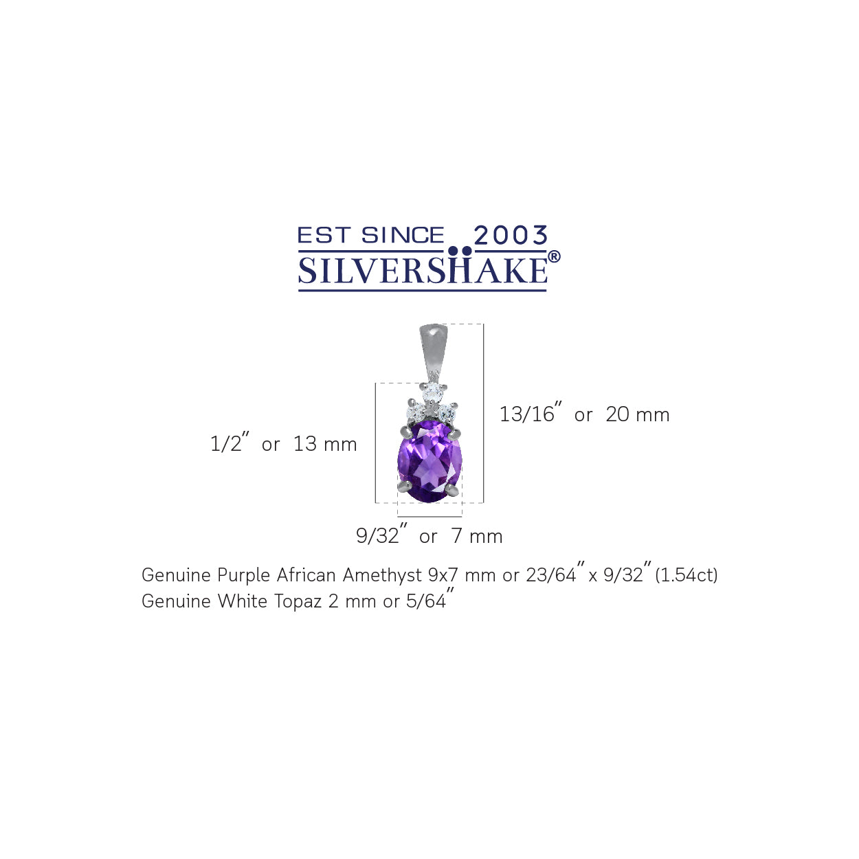 1.54ct. Genuine African Amethyst and White Topaz 925 Sterling Silver Pendant - Silvershake-store