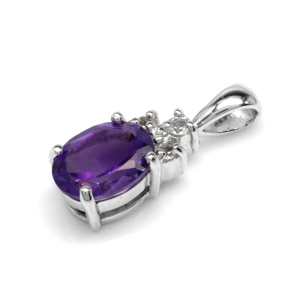 1.54ct. Genuine African Amethyst and White Topaz 925 Sterling Silver Pendant - Silvershake-store