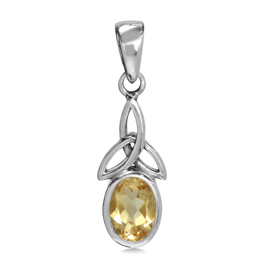 Natural Citrine White Gold Plated 925 Sterling Silver Triquetra Celtic Knot Pendant - Silvershake-store