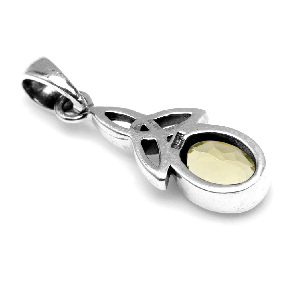 Natural Citrine White Gold Plated 925 Sterling Silver Triquetra Celtic Knot Pendant - Silvershake-store