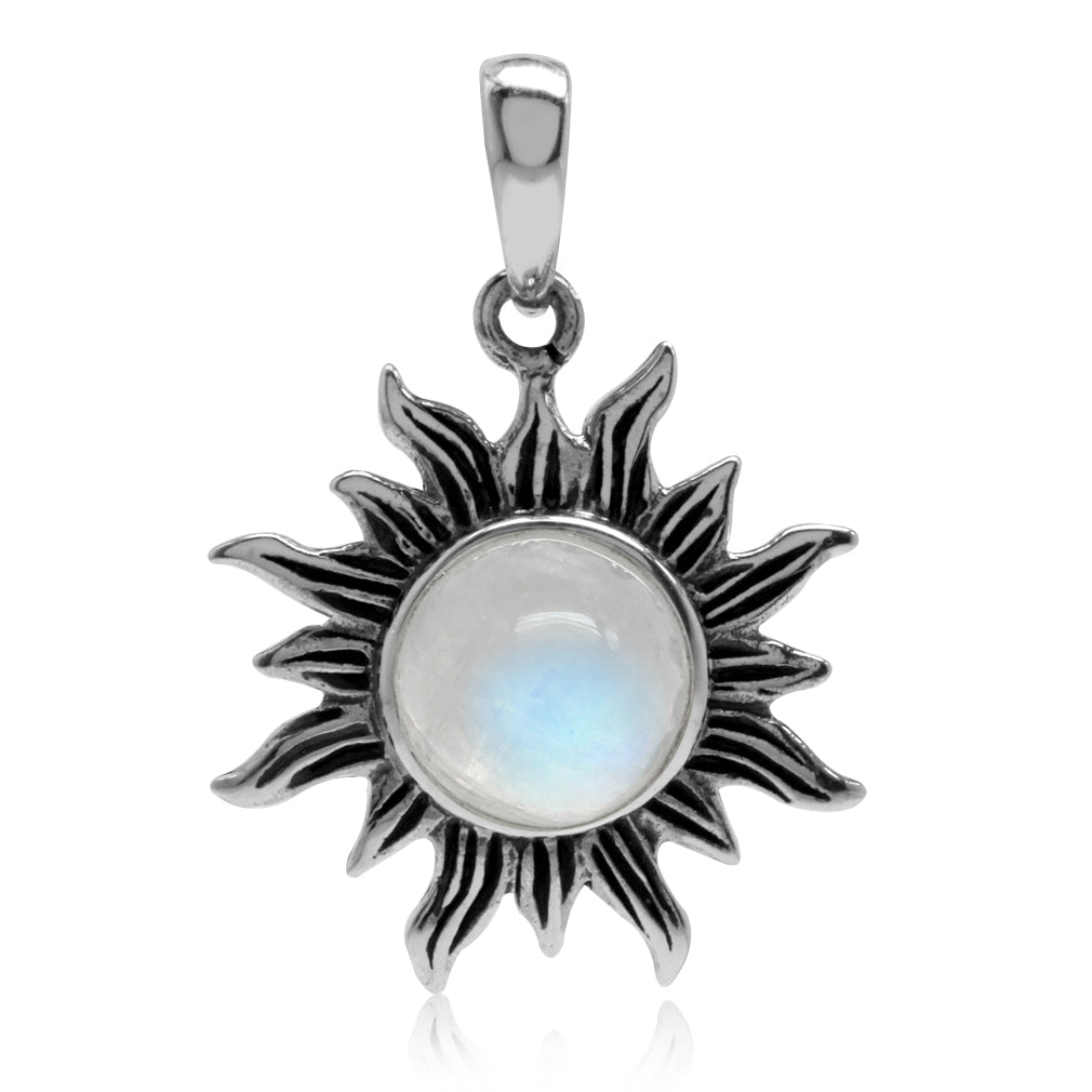 Natural Moonstone 925 Sterling Silver Sun Ray Inspired Solitaire Pendant - Silvershake-store