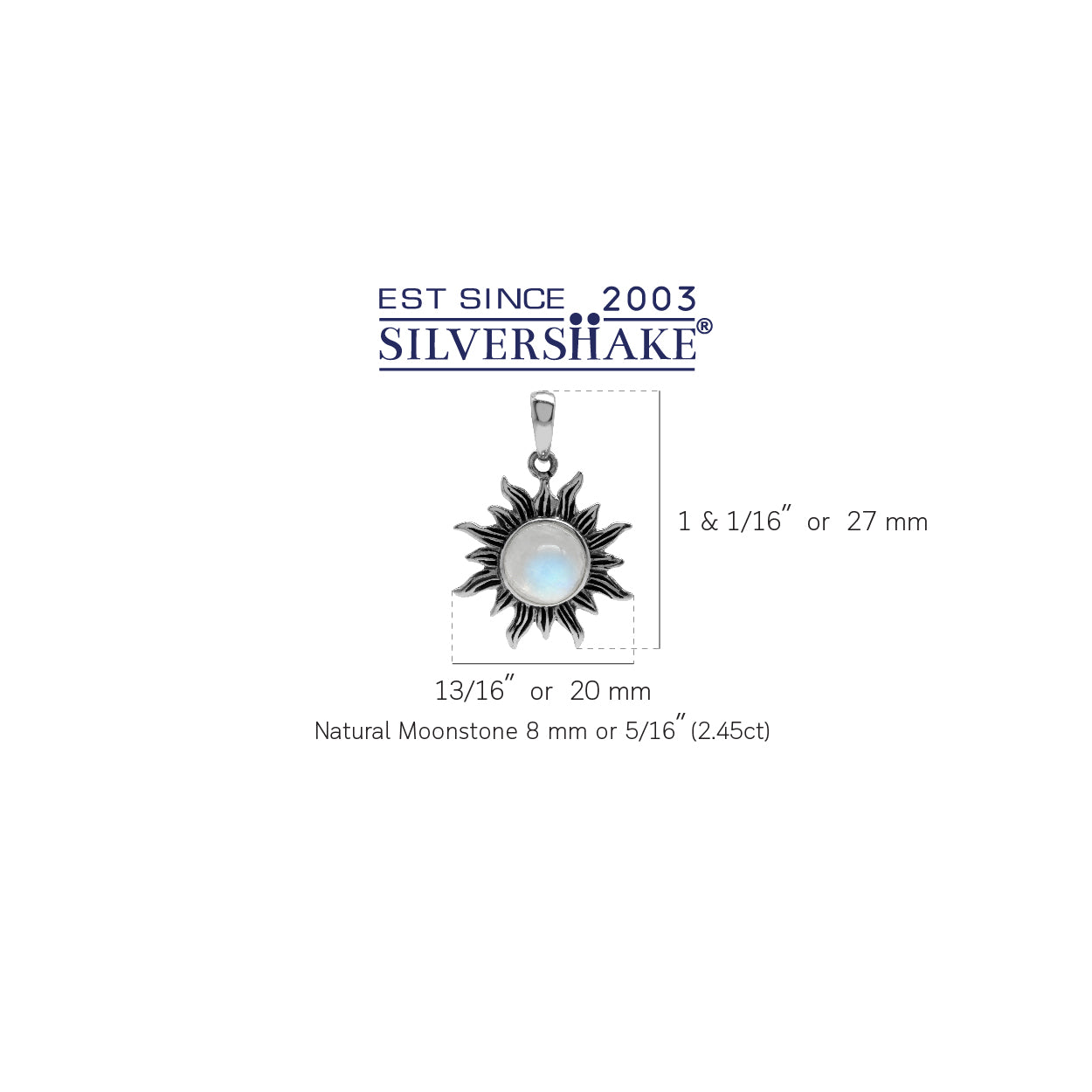 Natural Moonstone 925 Sterling Silver Sun Ray Inspired Solitaire Pendant - Silvershake-store