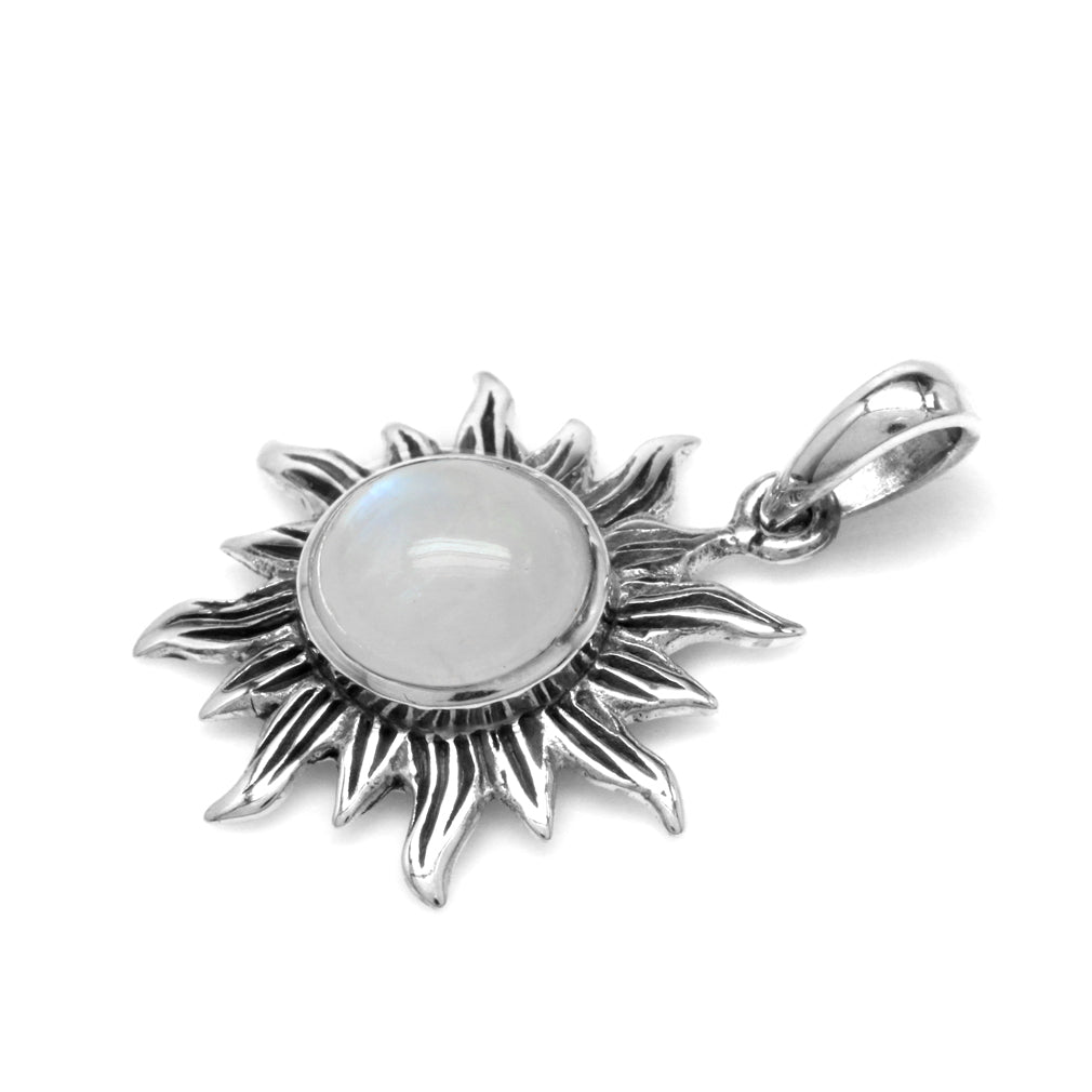 Natural Moonstone 925 Sterling Silver Sun Ray Inspired Solitaire Pendant - Silvershake-store