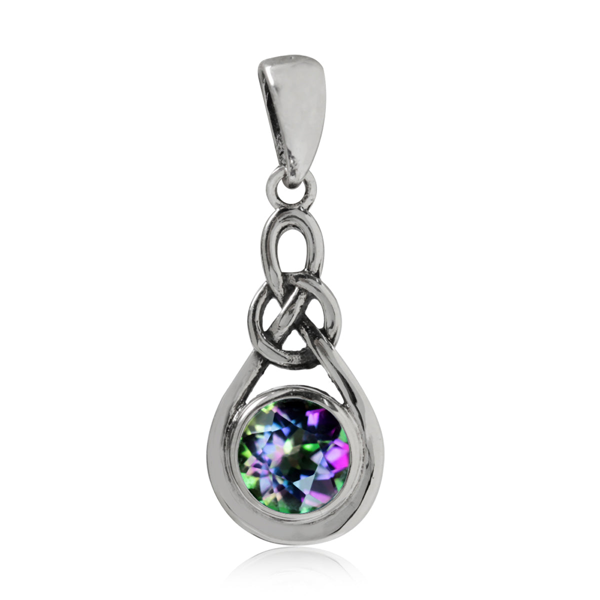 Mystic Fire Topaz 925 Sterling Silver Celtic Knot Drop Pendant - Silvershake-store