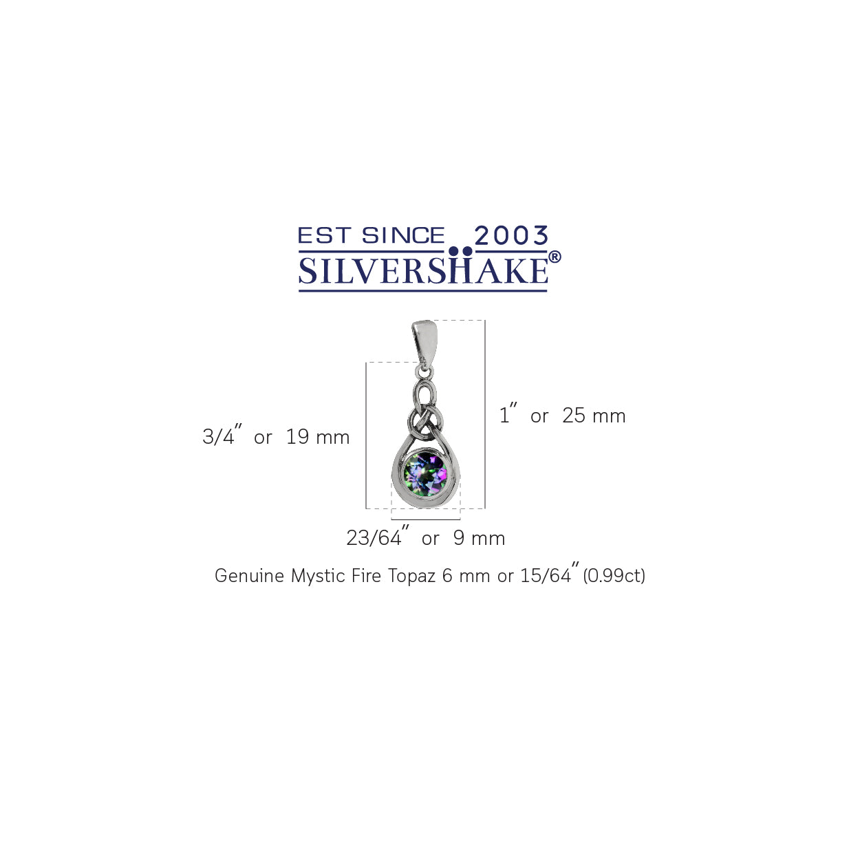 Mystic Fire Topaz 925 Sterling Silver Celtic Knot Drop Pendant - Silvershake-store