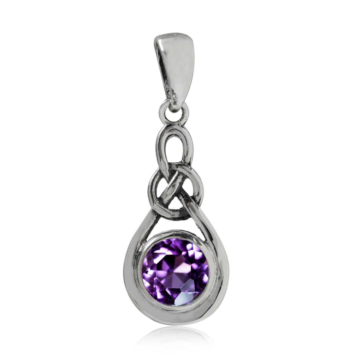 Natural African Amethyst 925 Sterling Silver Celtic Knot Drop Pendant - Silvershake-store