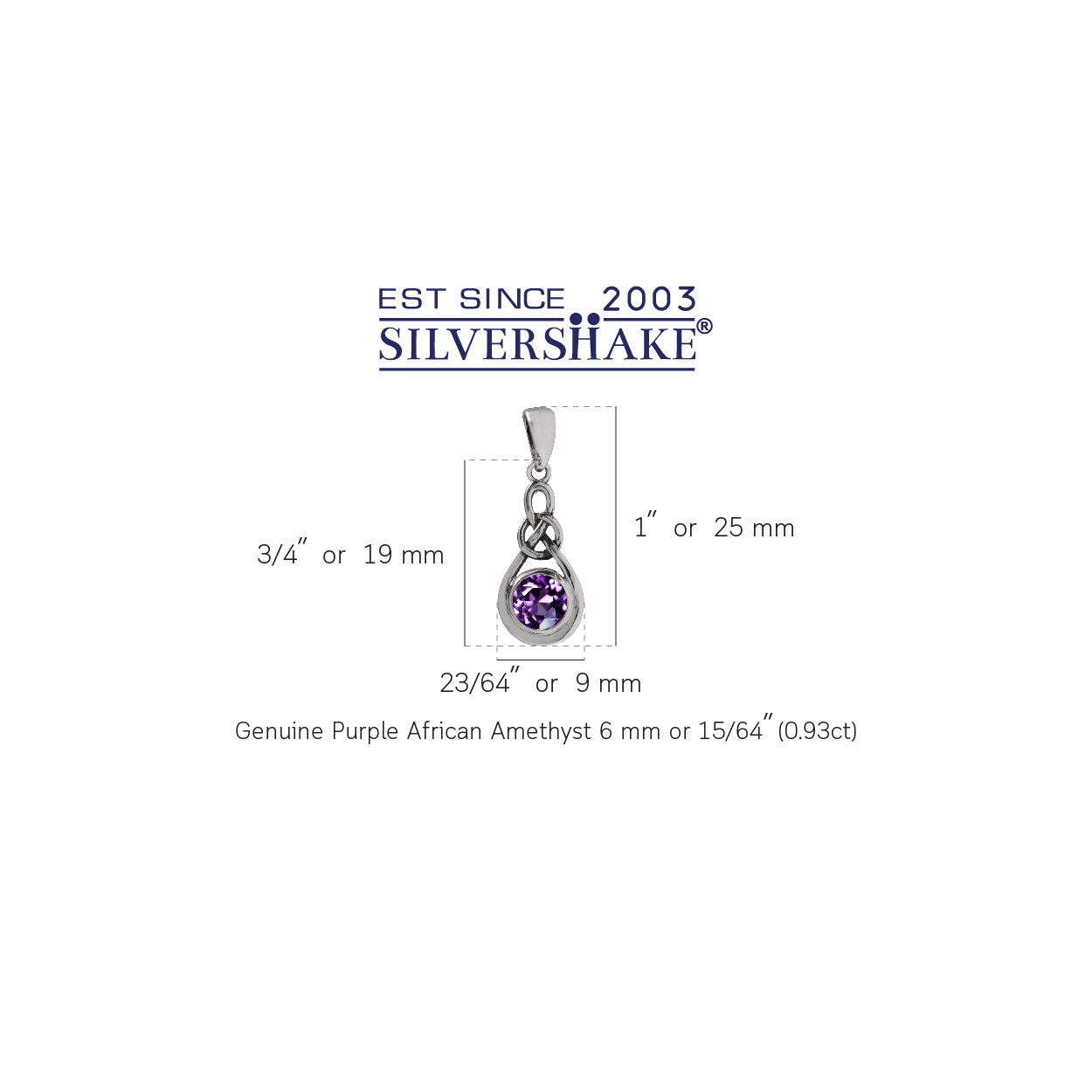 Natural African Amethyst 925 Sterling Silver Celtic Knot Drop Pendant - Silvershake-store