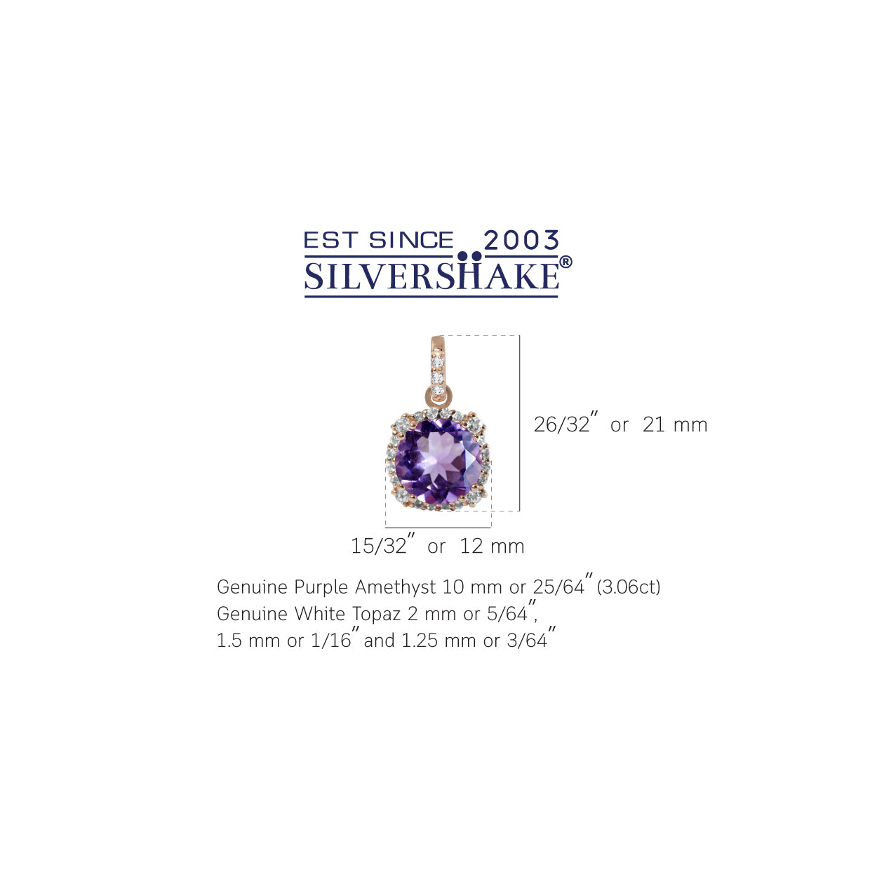 Silvershake 3.06ct. 10mm Genuine Round Shape Amethyst and White Topaz Rose Gold Plated 925 Sterling Silver Pendant - Silvershake-store