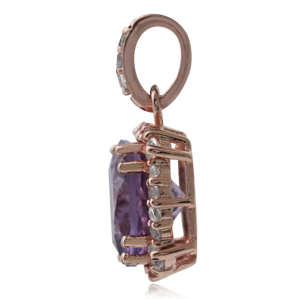 Silvershake 3.06ct. 10mm Genuine Round Shape Amethyst and White Topaz Rose Gold Plated 925 Sterling Silver Pendant - Silvershake-store