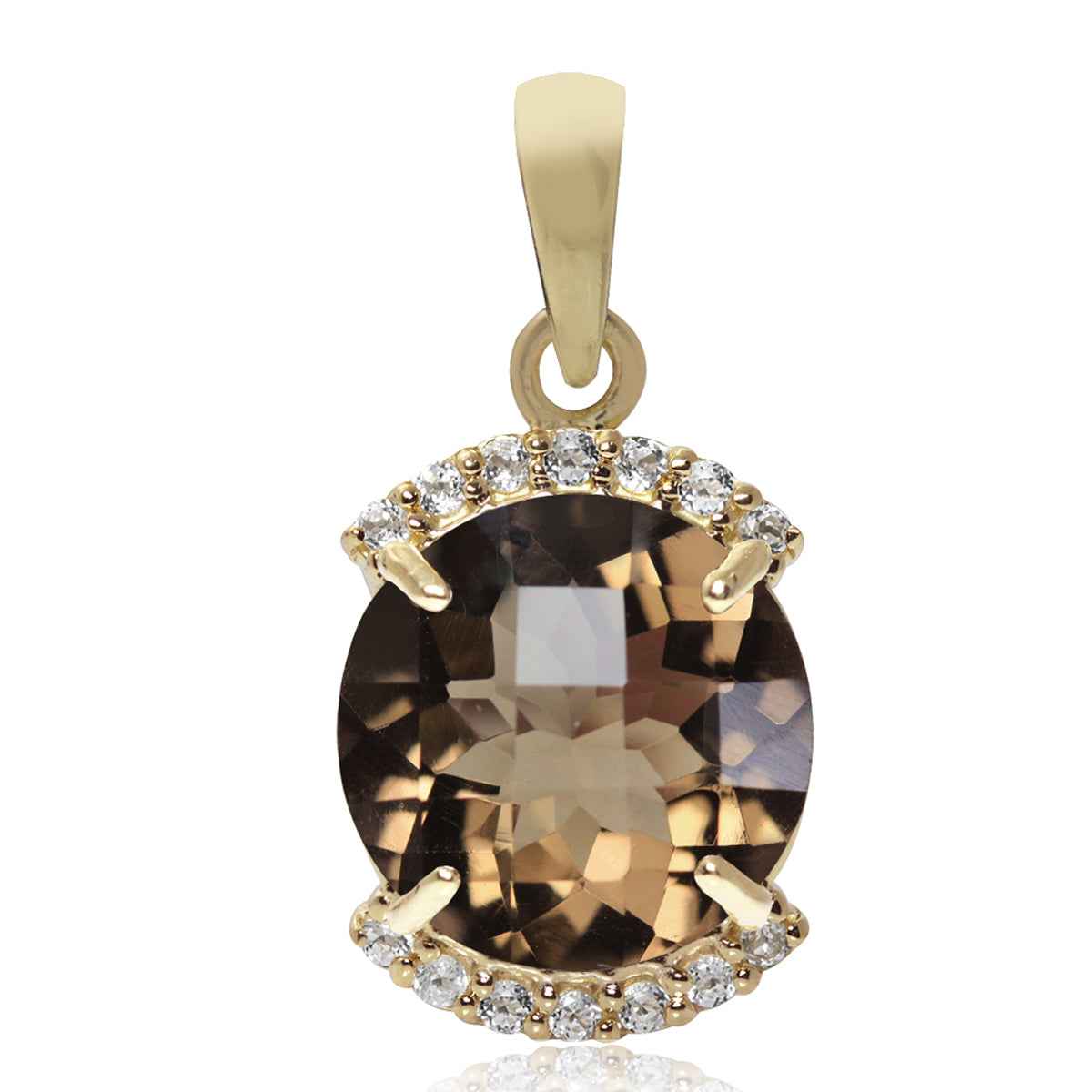 4ct. 11mm Natural Round Shape Smoky Quartz and Topaz 14K Yellow Gold Plated 925 Sterling Silver Pendant