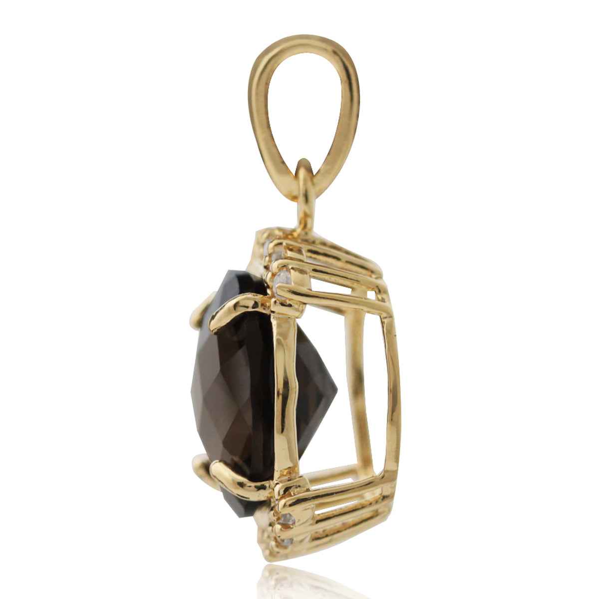 4ct. 11mm Natural Round Shape Smoky Quartz and Topaz 14K Yellow Gold Plated 925 Sterling Silver Pendant