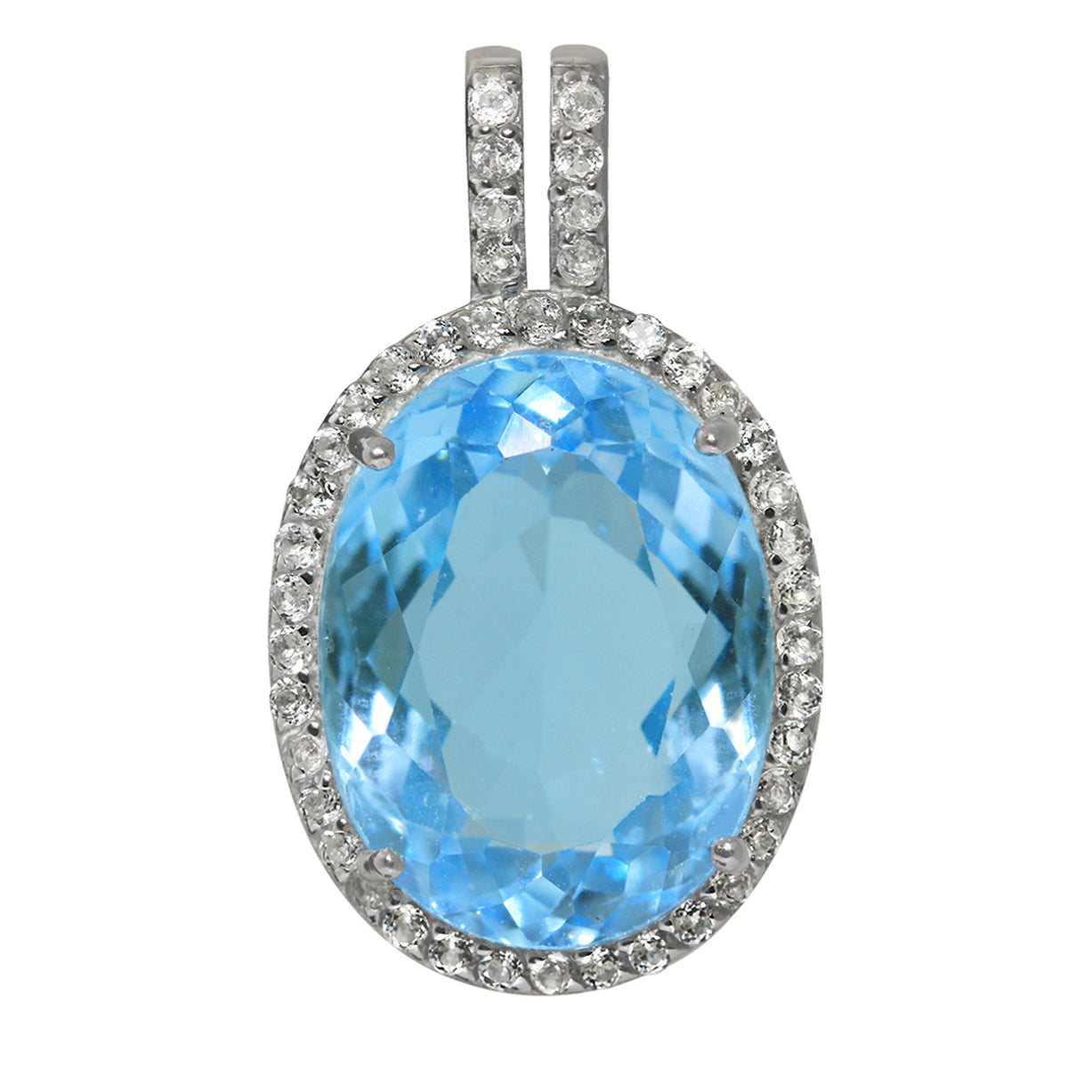 Silvershake Huge 11.54ct. Genuine Blue Topaz White Gold Plated 925 Sterling Silver Pendant - Silvershake-store