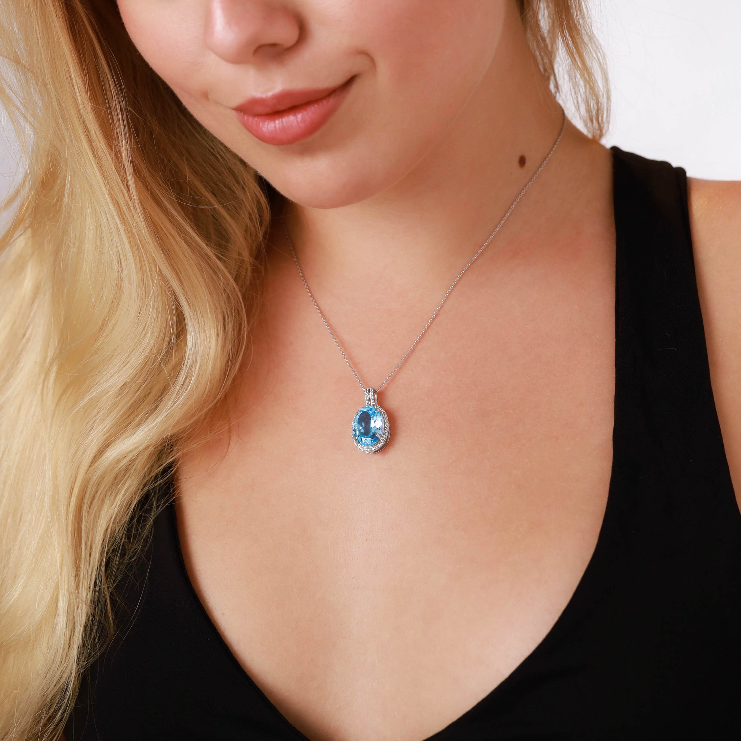 Silvershake Huge 11.54ct. Genuine Blue Topaz White Gold Plated 925 Sterling Silver Pendant - Silvershake-store