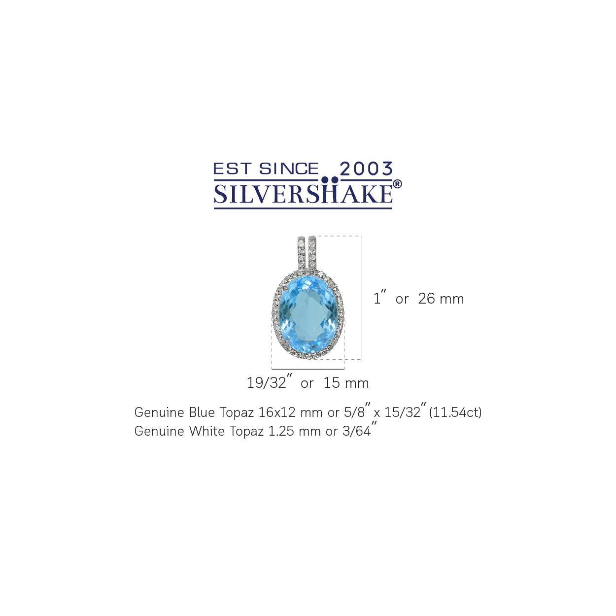 Silvershake Huge 11.54ct. Genuine Blue Topaz White Gold Plated 925 Sterling Silver Pendant - Silvershake-store