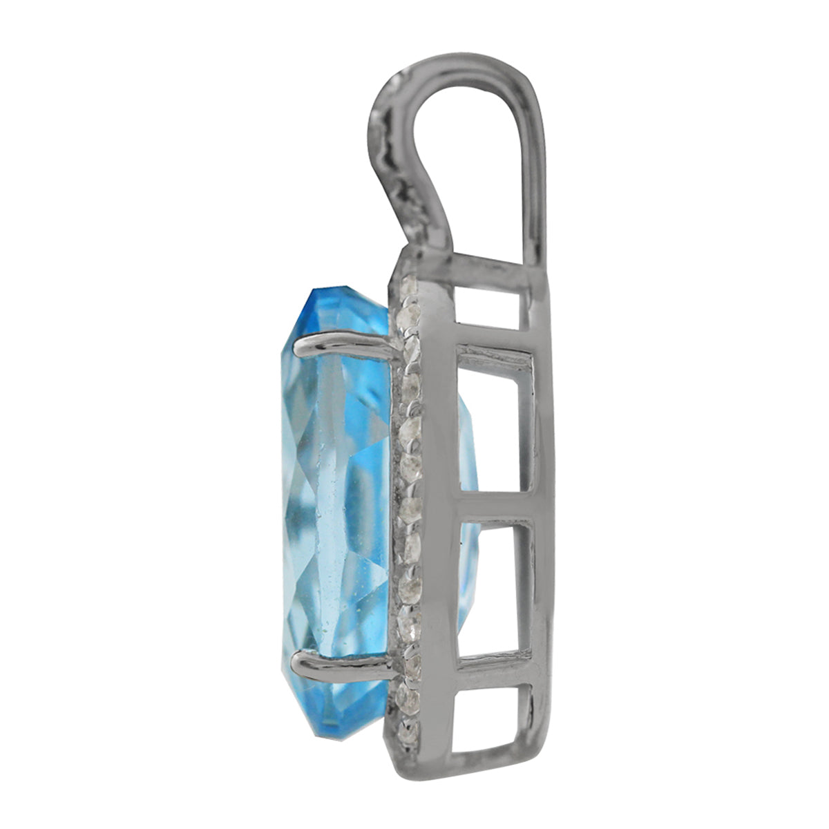Silvershake Huge 11.54ct. Genuine Blue Topaz White Gold Plated 925 Sterling Silver Pendant - Silvershake-store
