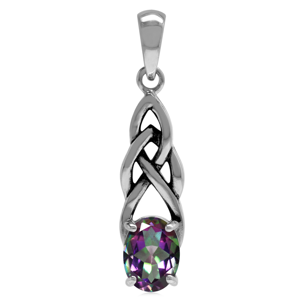 1.44ct. Mystic Fire Topaz 925 Sterling Silver Celtic Knot Solitaire Pendant - Silvershake-store