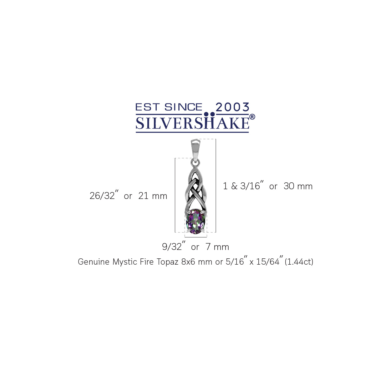 1.44ct. Mystic Fire Topaz 925 Sterling Silver Celtic Knot Solitaire Pendant - Silvershake-store