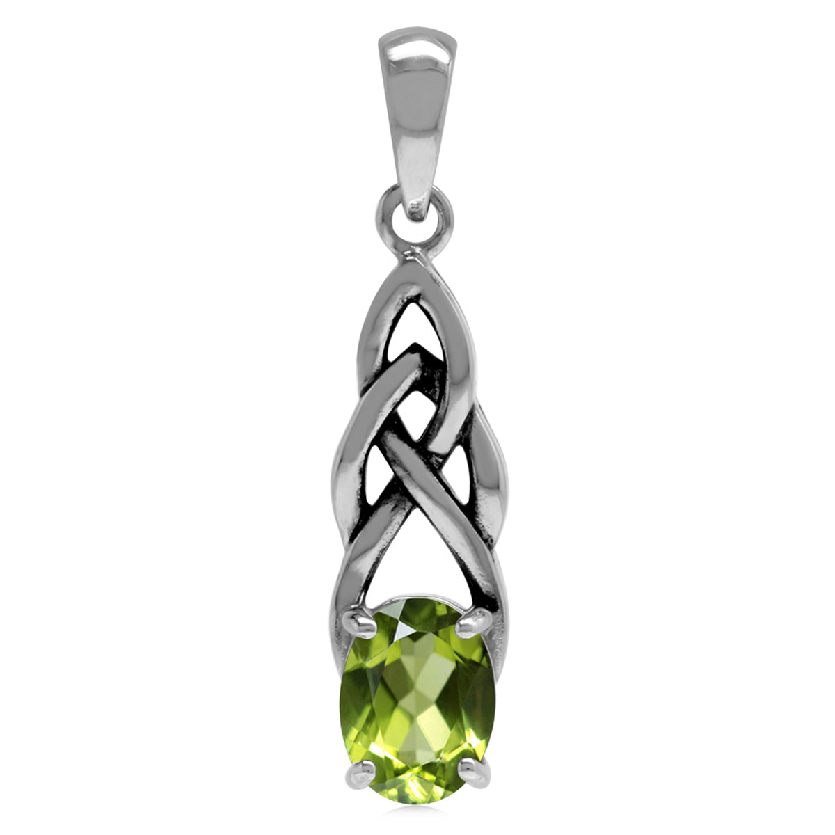 1.32ct. Natural Peridot 925 Sterling Silver Celtic Knot Solitaire Pendant