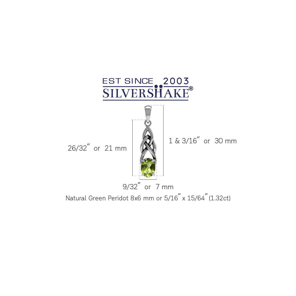 1.32ct. Natural Peridot 925 Sterling Silver Celtic Knot Solitaire Pendant