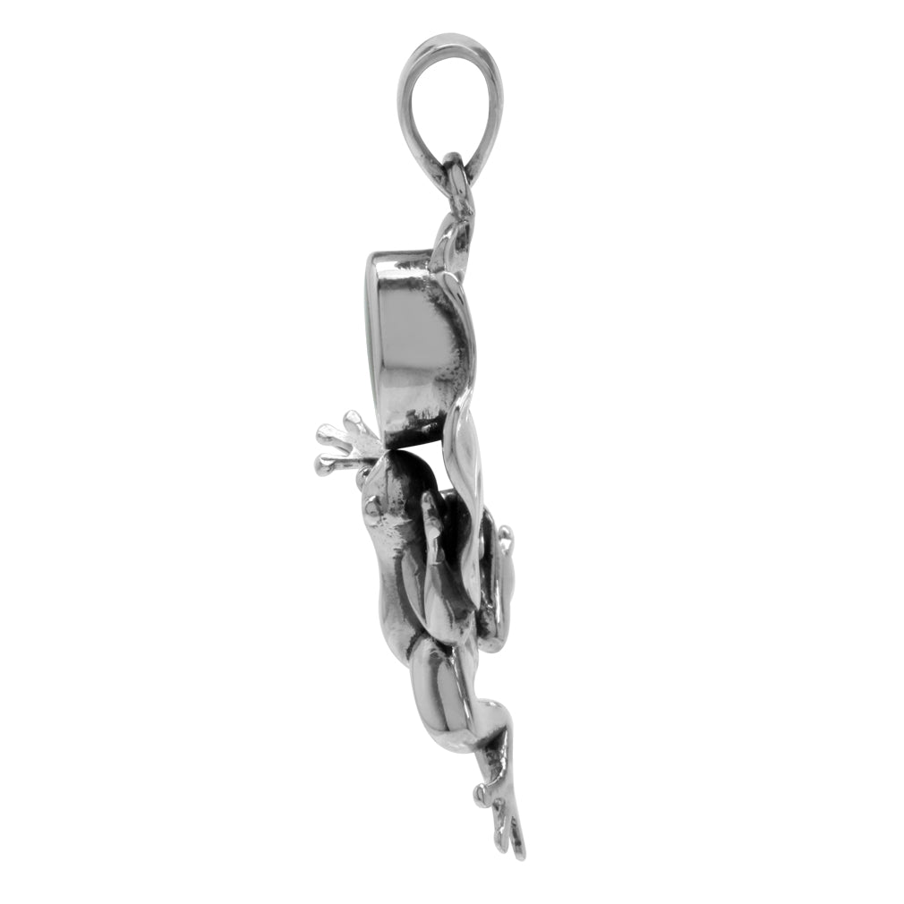 Silvershake Abalone Paua Shell 925 Sterling Silver Lotus Leaf and Frog Pendant - Silvershake-store