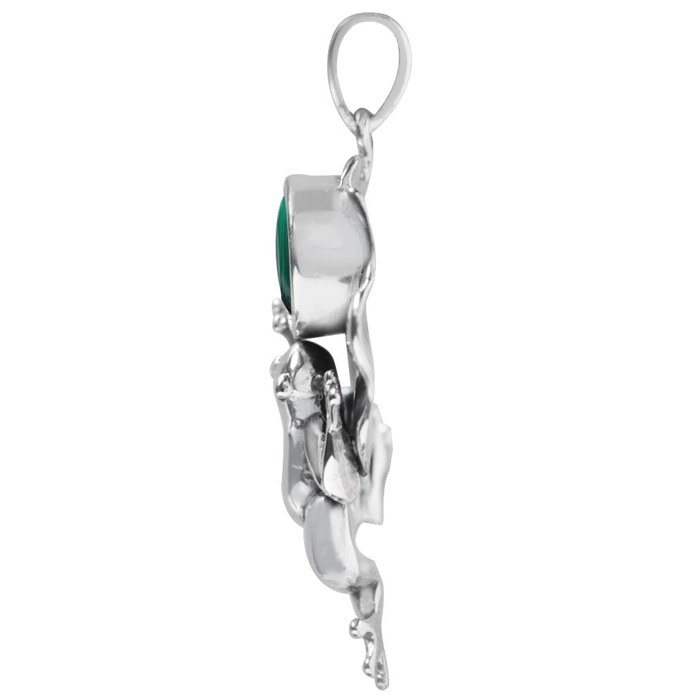 Silvershake Created Malachite 925 Sterling Silver Lotus Leaf and Frog Pendant - Silvershake-store