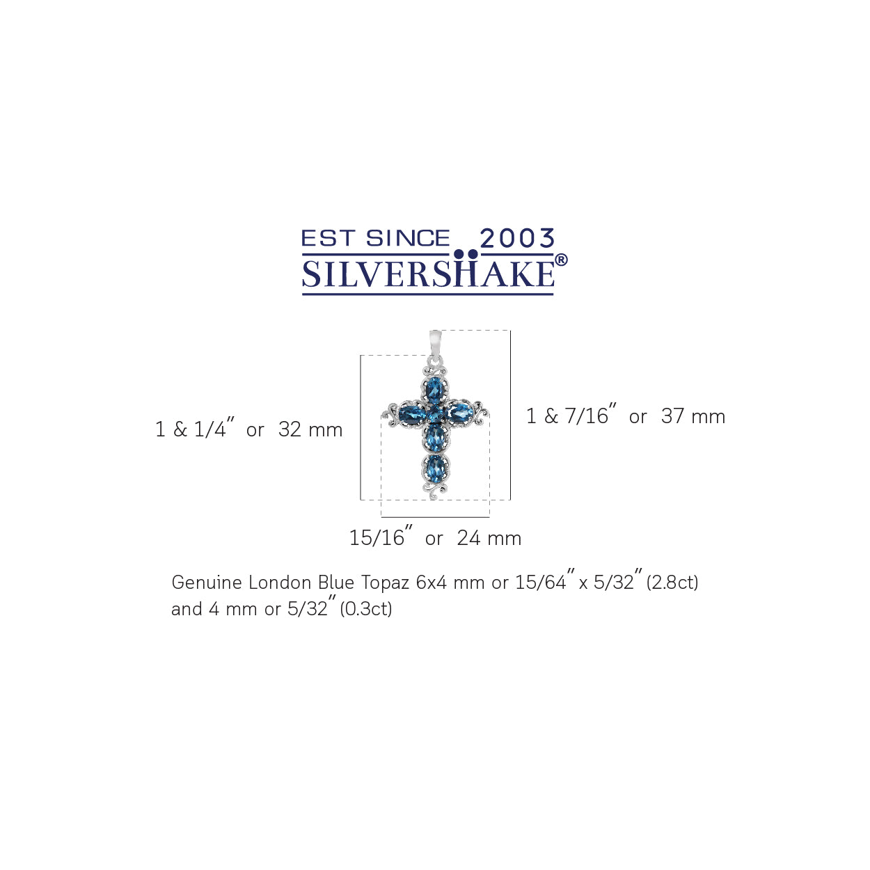 Silvershake 3.1ct. Genuine London Blue Topaz 925 Sterling Silver Victorian Cross Pendant - Silvershake-store