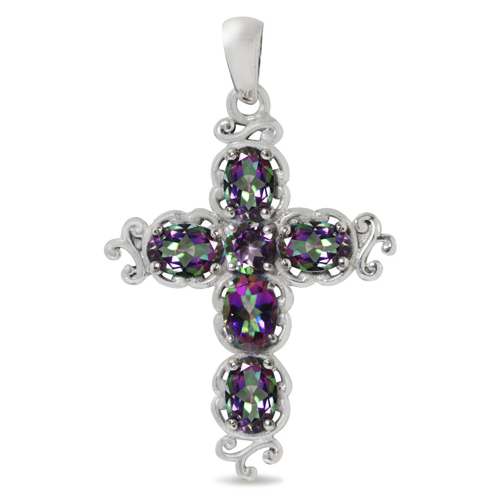 Silvershake 3.06ct. Mystic Fire Topaz 925 Sterling Silver Victorian Cross Pendant - Silvershake-store