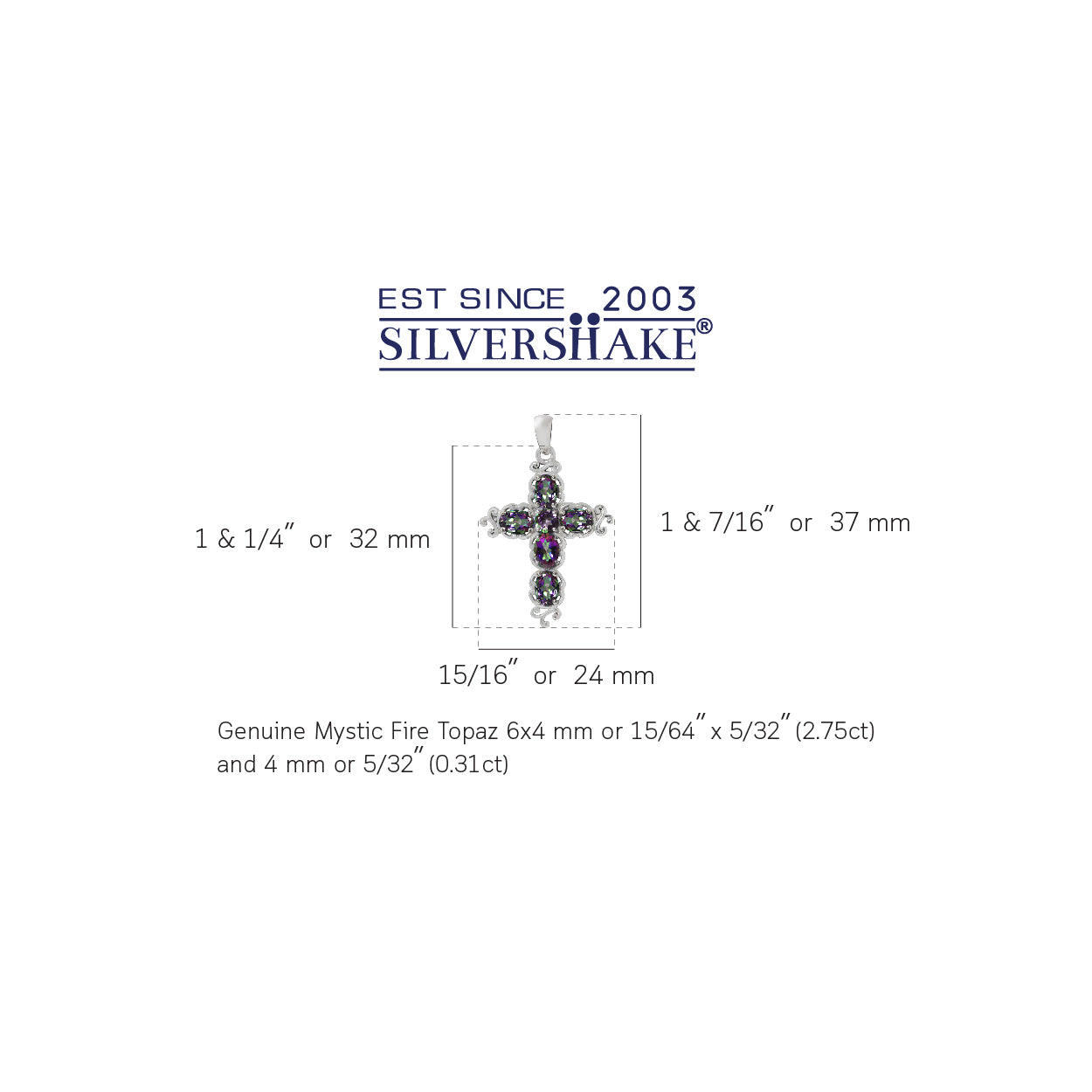 Silvershake 3.06ct. Mystic Fire Topaz 925 Sterling Silver Victorian Cross Pendant - Silvershake-store