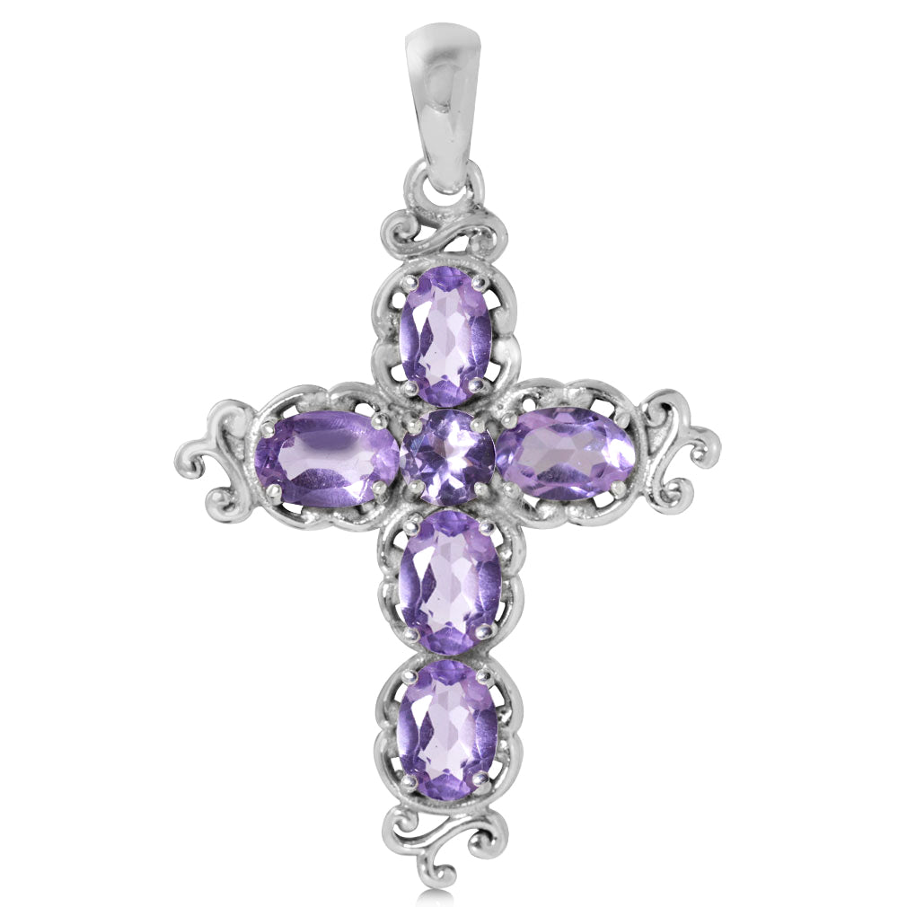 Silvershake 2.24ct. Natural Amethyst White Gold Plated 925 Sterling Silver Victorian Cross Pendant - Silvershake-store