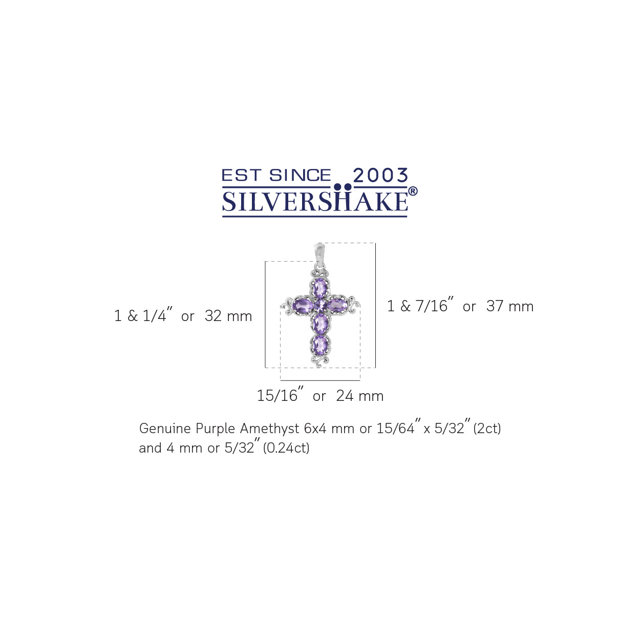 Silvershake 2.24ct. Natural Amethyst White Gold Plated 925 Sterling Silver Victorian Cross Pendant - Silvershake-store