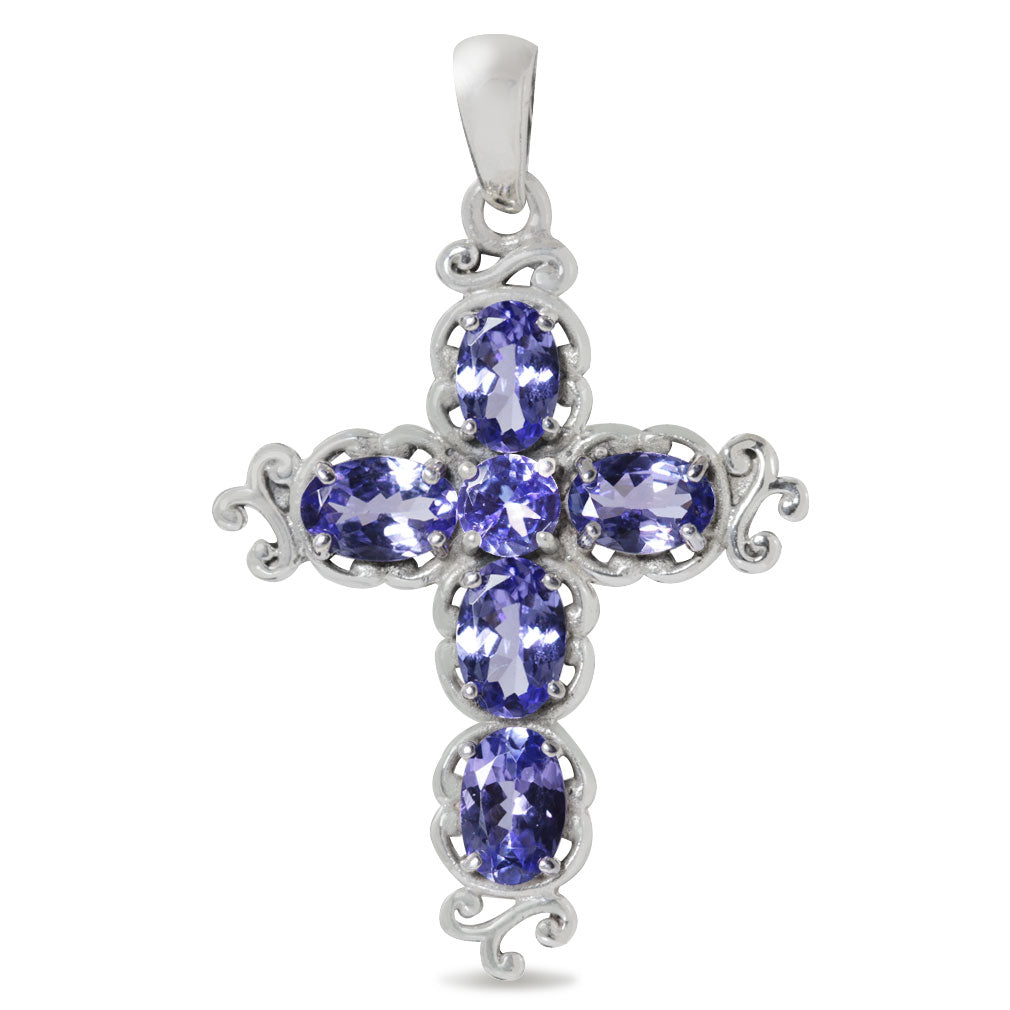 Silvershake 2.5ct. Genuine Tanzanite 925 Sterling Silver Victorian Cross Pendant - Silvershake-store