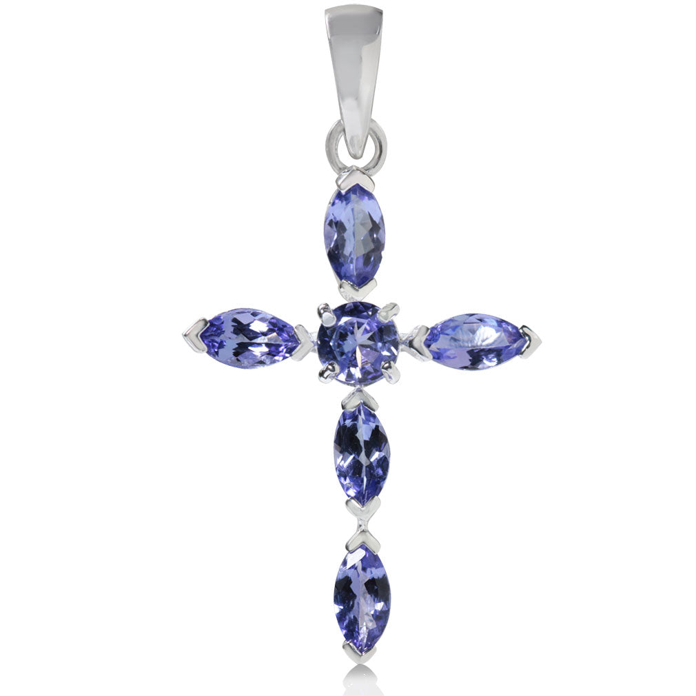 Silvershake 2.21ct. Genuine Tanzanite White Gold Plated 925 Sterling Silver Cross Pendant - Silvershake-store