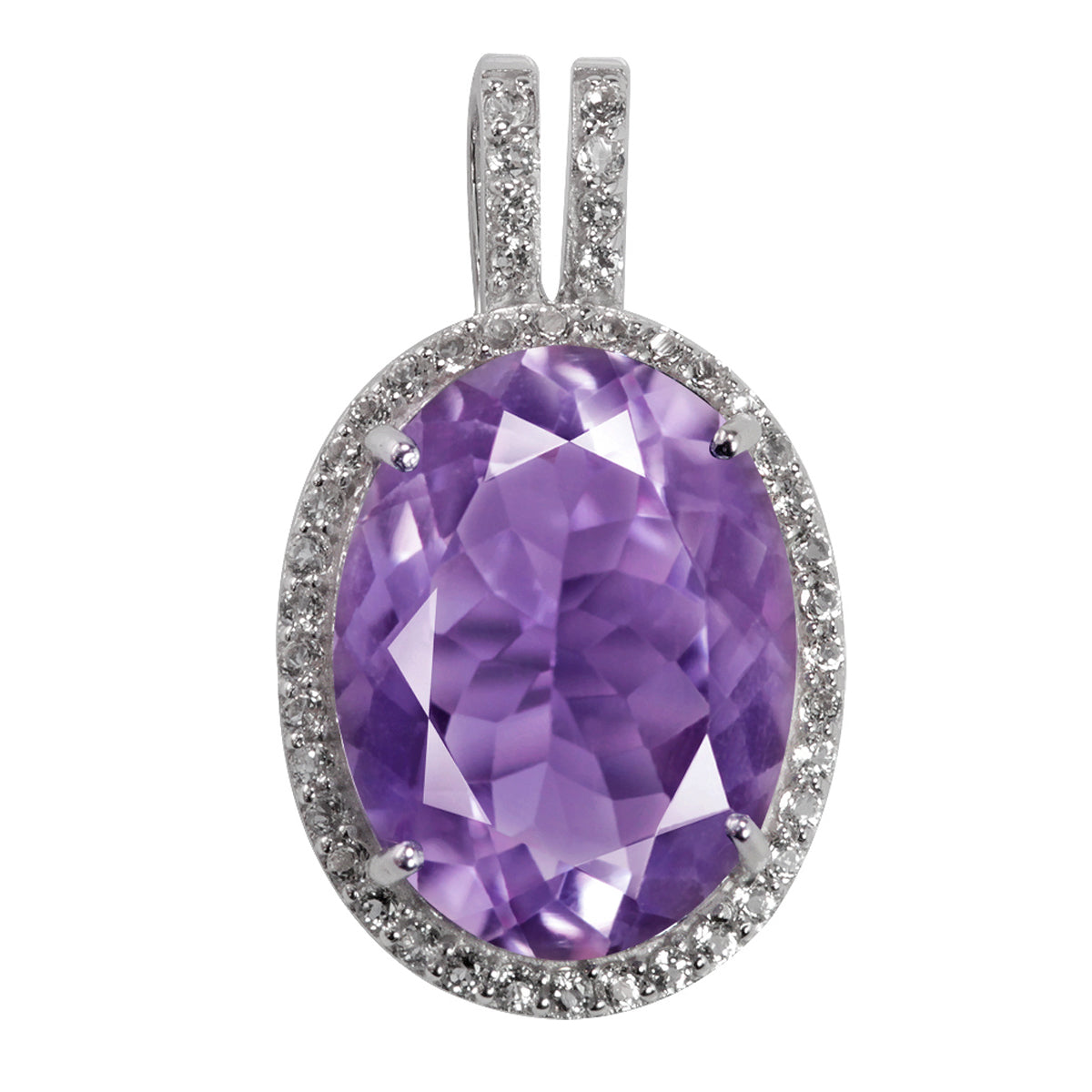 Silvershake Huge 8.09ct. Natural Amethyst and Topaz White Gold Plated 925 Sterling Silver Pendant - Silvershake-store