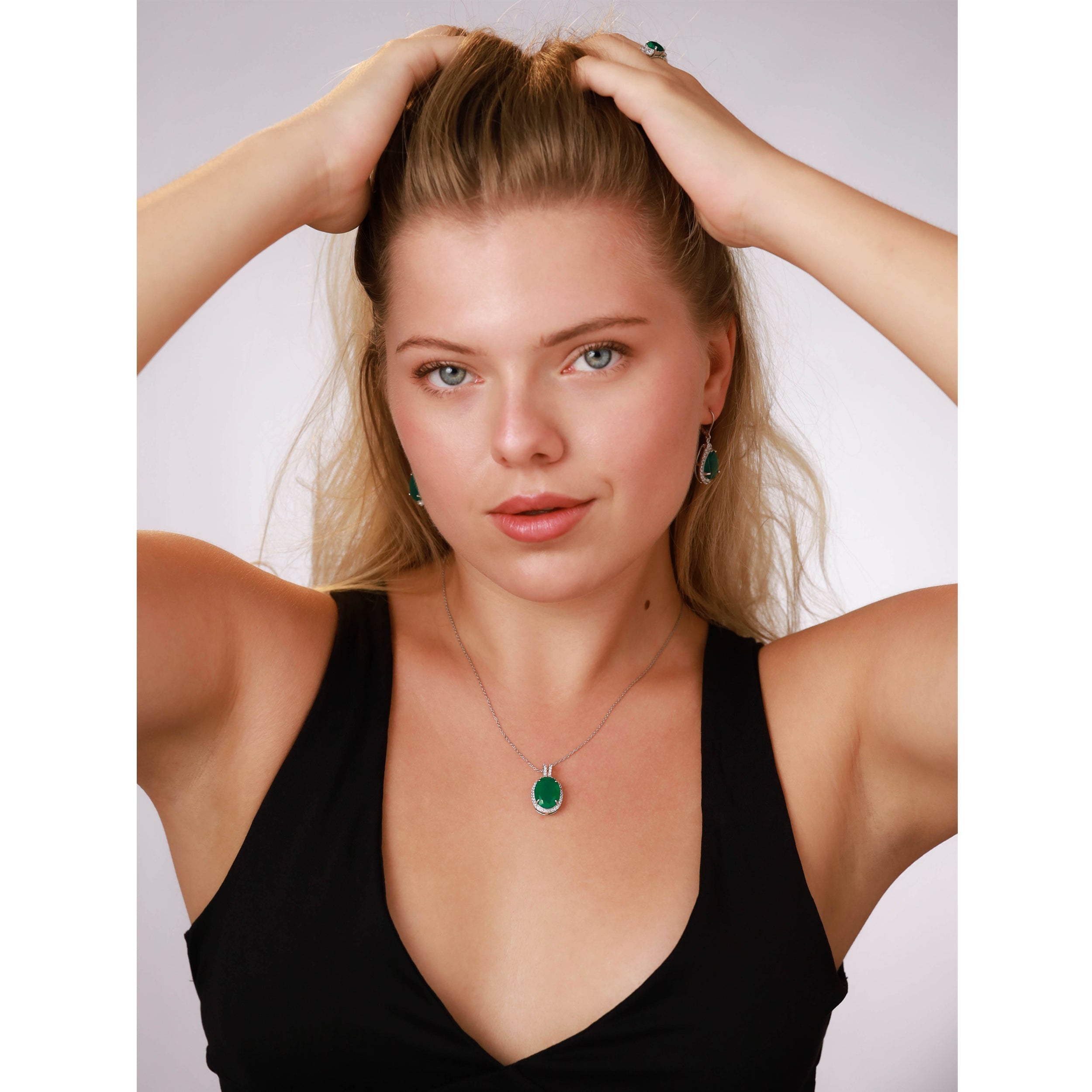 Silvershake Huge 7.78ct. Natural Emerald Green Agate and White Topaz Gold Plated 925 Sterling Silver Pendant - Silvershake-store