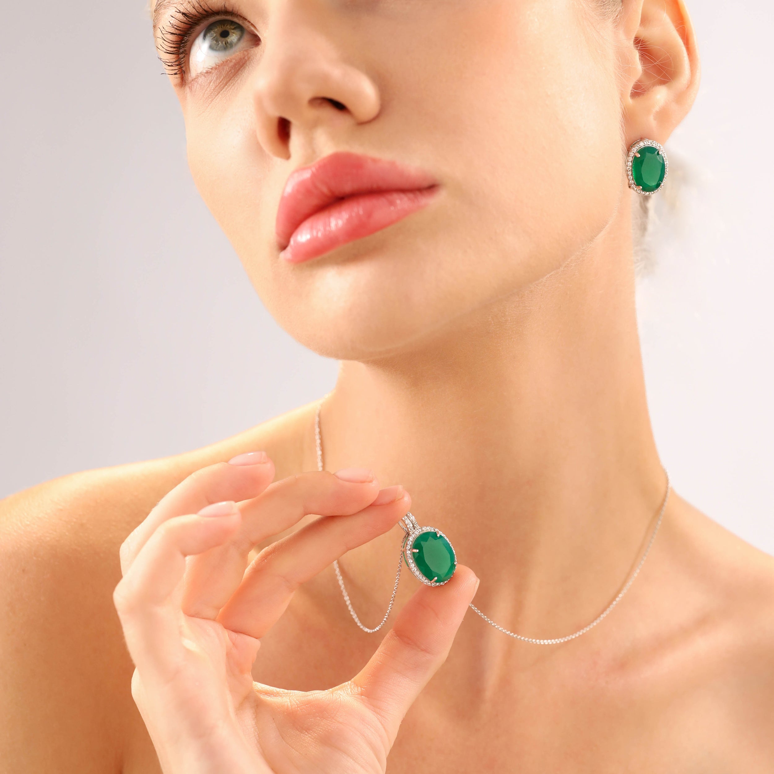 Silvershake Huge 7.78ct. Natural Emerald Green Agate and White Topaz Gold Plated 925 Sterling Silver Pendant - Silvershake-store