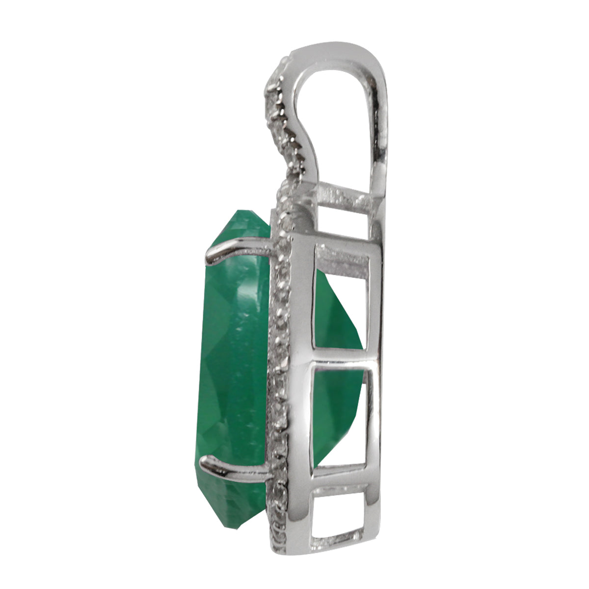 Silvershake Huge 7.78ct. Natural Emerald Green Agate and White Topaz Gold Plated 925 Sterling Silver Pendant - Silvershake-store