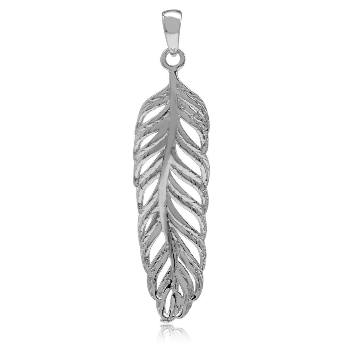 Silvershake White Gold Plated 925 Sterling Silver Long Feather Pendant - Silvershake-store