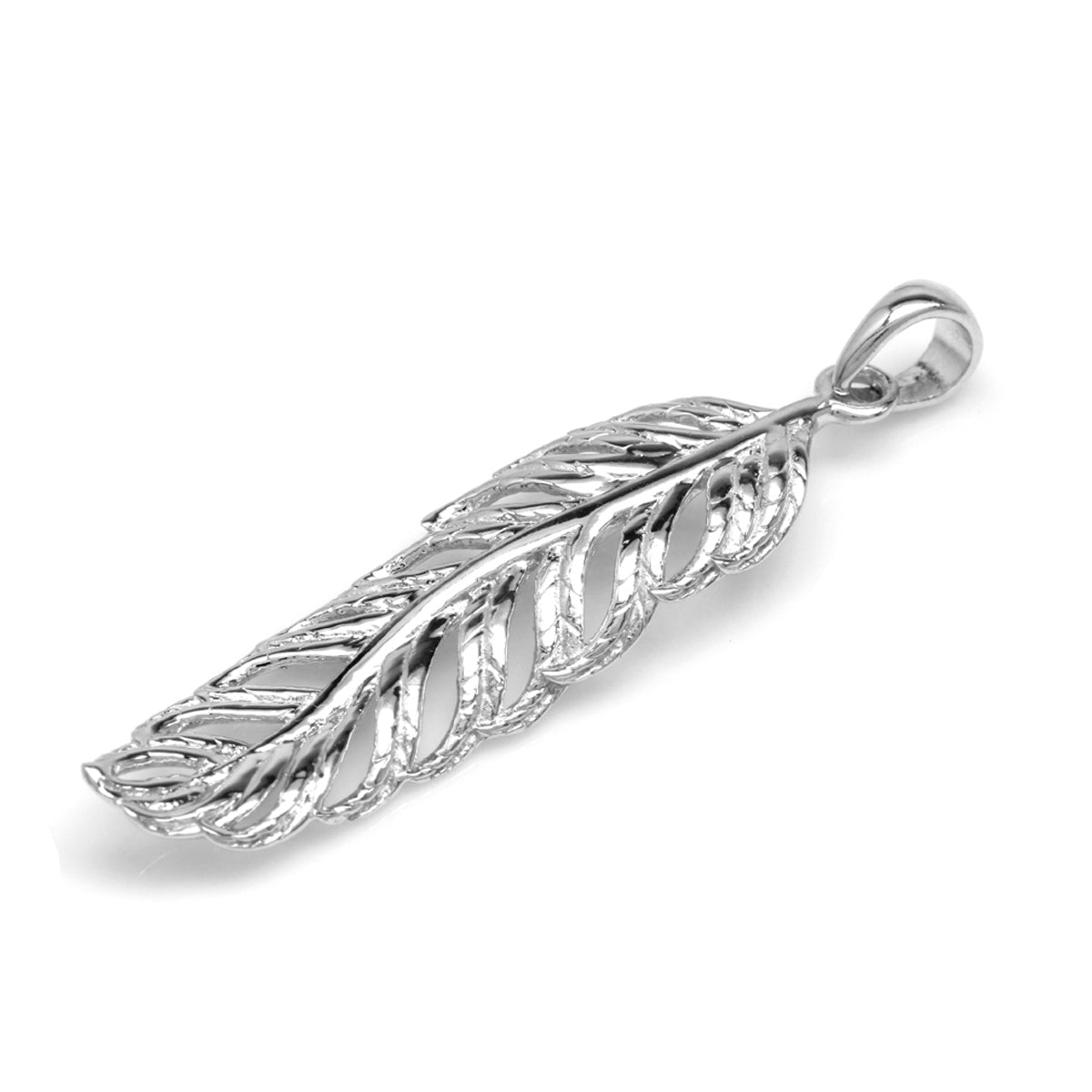 Silvershake White Gold Plated 925 Sterling Silver Long Feather Pendant - Silvershake-store