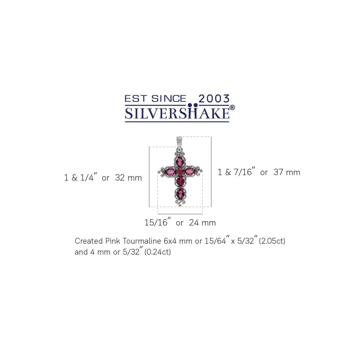 Silvershake 2.29ct. Natural Pink Tourmaline White Gold Plated 925 Sterling Silver Victorian Cross Pendant - Silvershake-store
