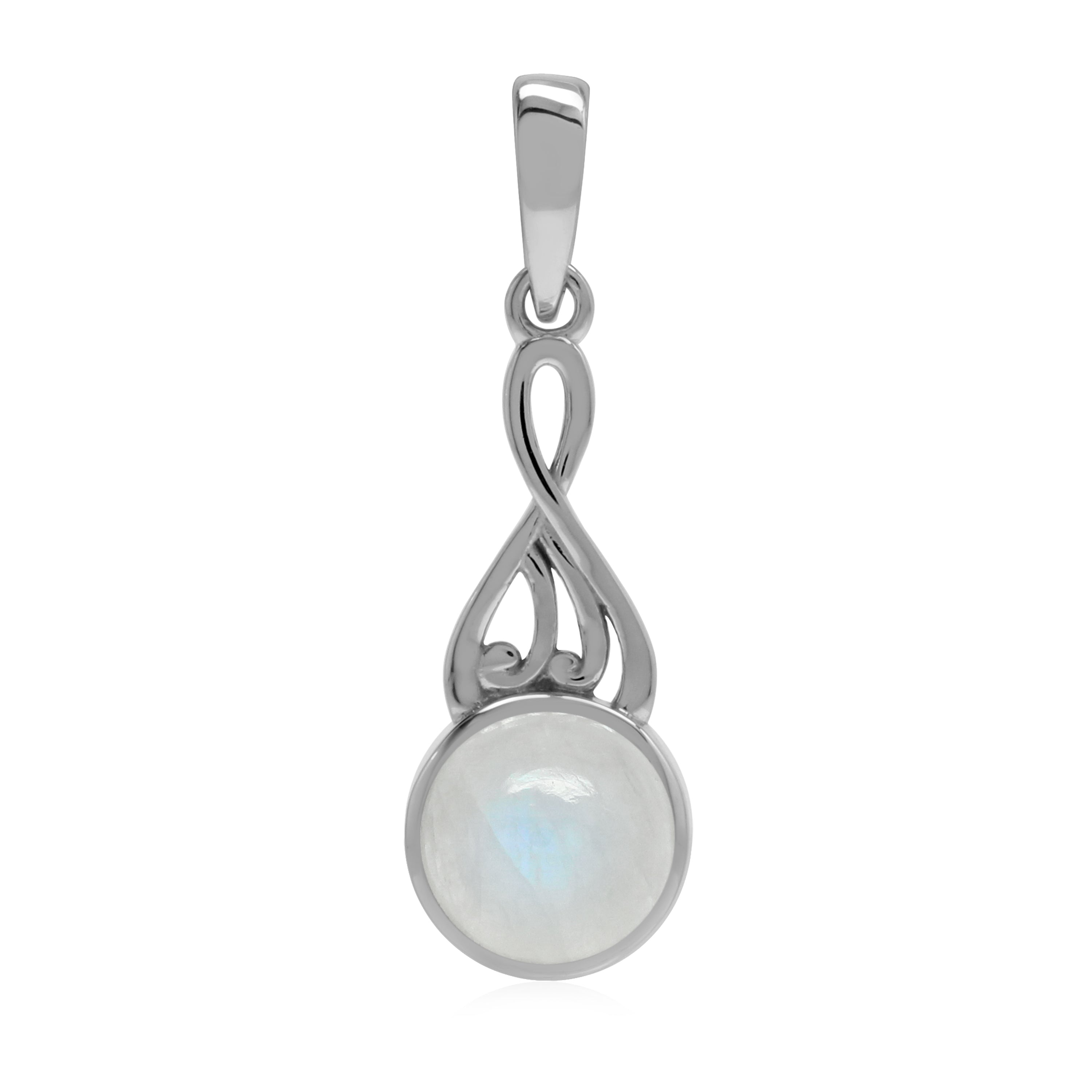 Silvershake Natural 8 mm Rainbow Moonstone 925 Sterling Silver Victorian Style Pendant - Silvershake-store