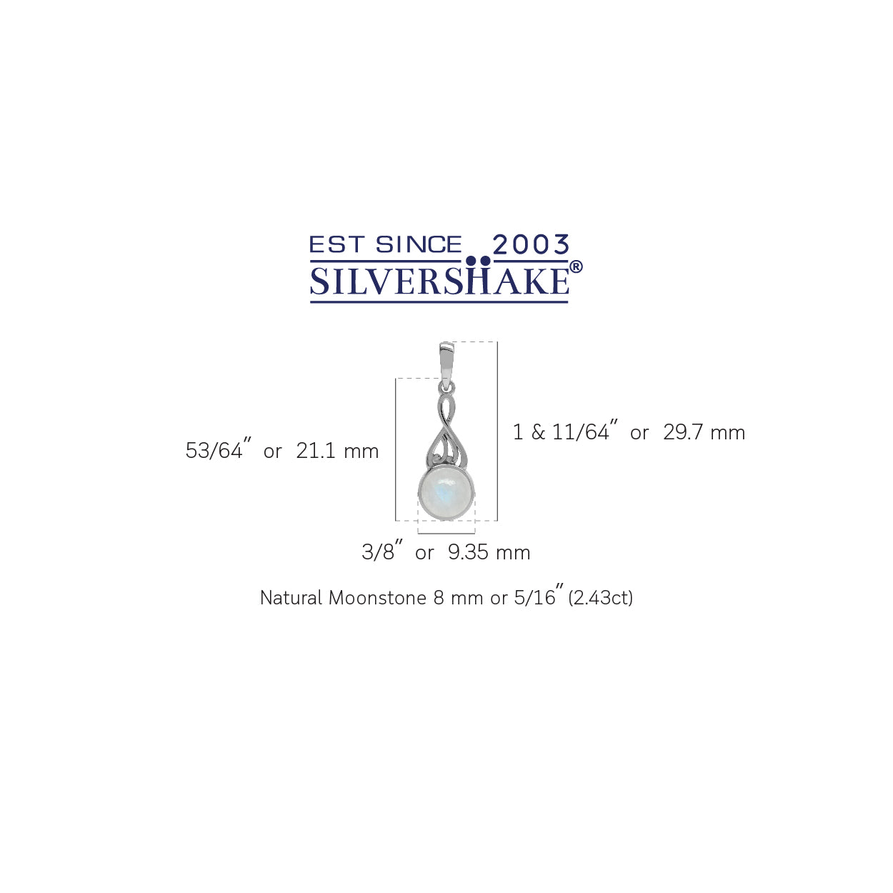 Silvershake Natural 8 mm Rainbow Moonstone 925 Sterling Silver Victorian Style Pendant - Silvershake-store