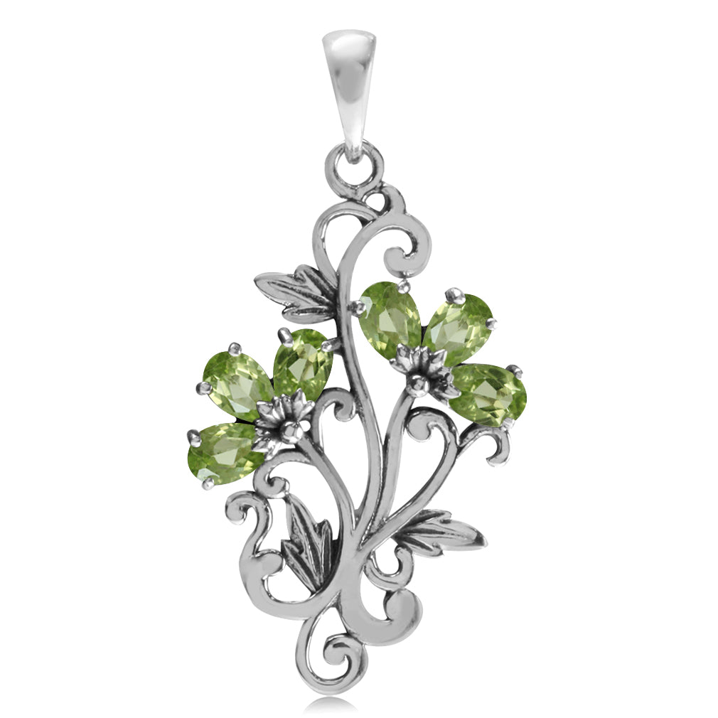 Silvershake 1.2ct. Natural Peridot 925 Sterling Silver Victorian Style Flower Leaf Pendant - Silvershake-store