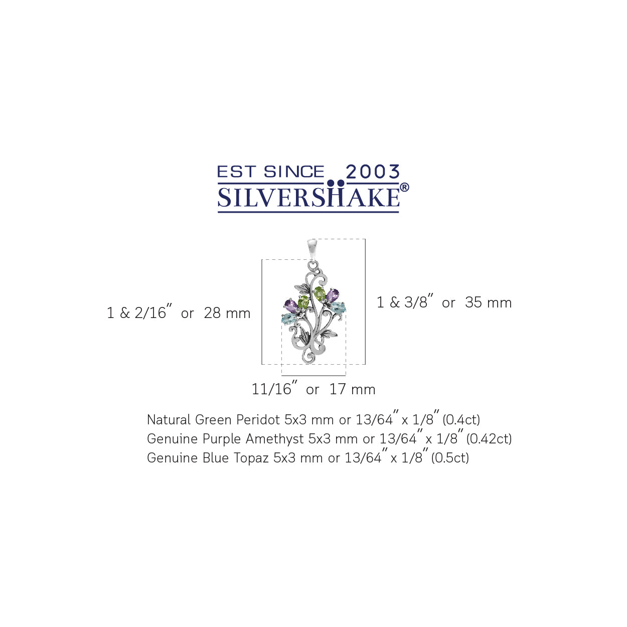 Silvershake Natural Peridot Amethyst and Blue Topaz 925 Sterling Silver Victorian Style Flower Leaf Pendant - Silvershake-store