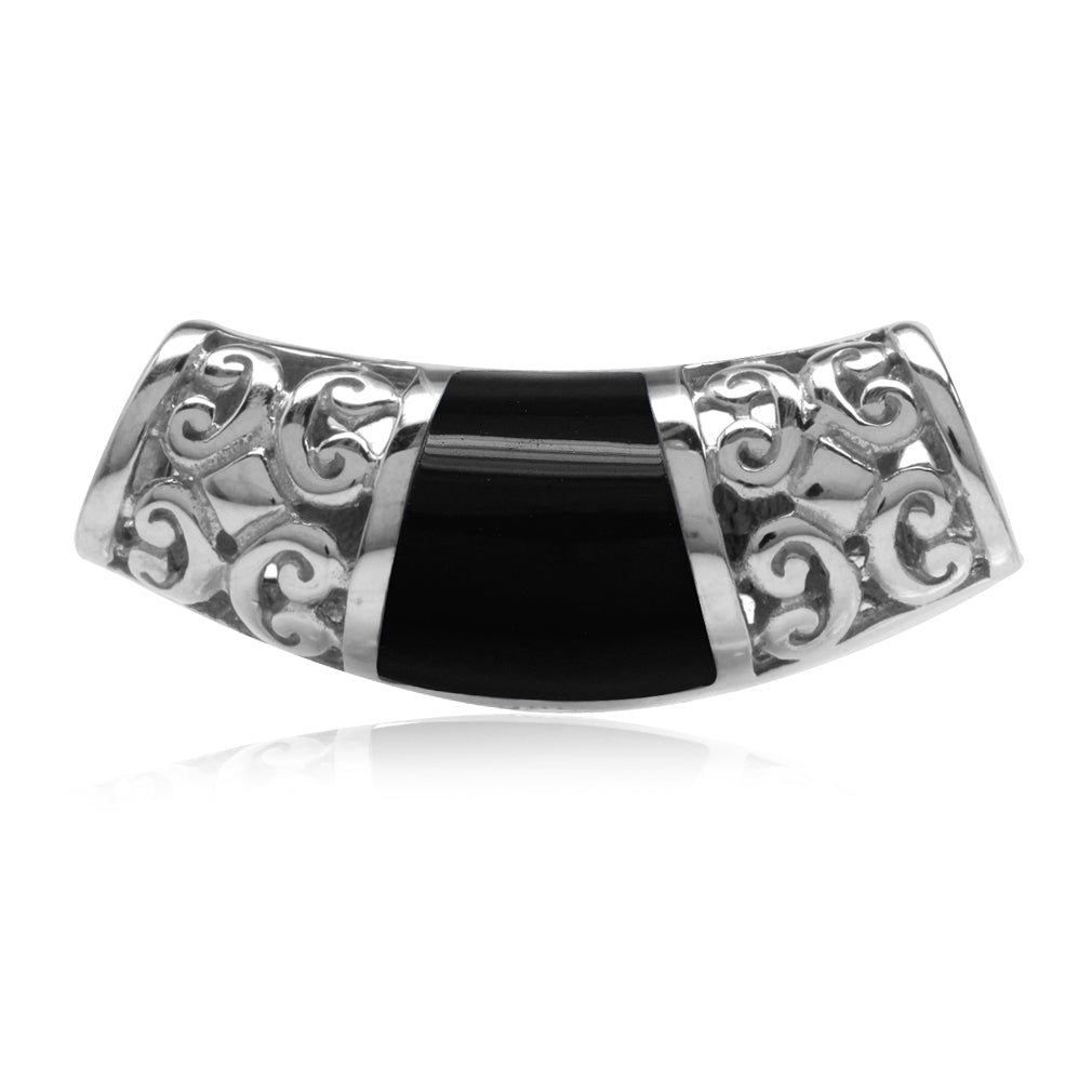 Silvershake Created Black Onyx Inlay White Gold Plated 925 Sterling Silver Filigree Slide Pendant - Silvershake-store