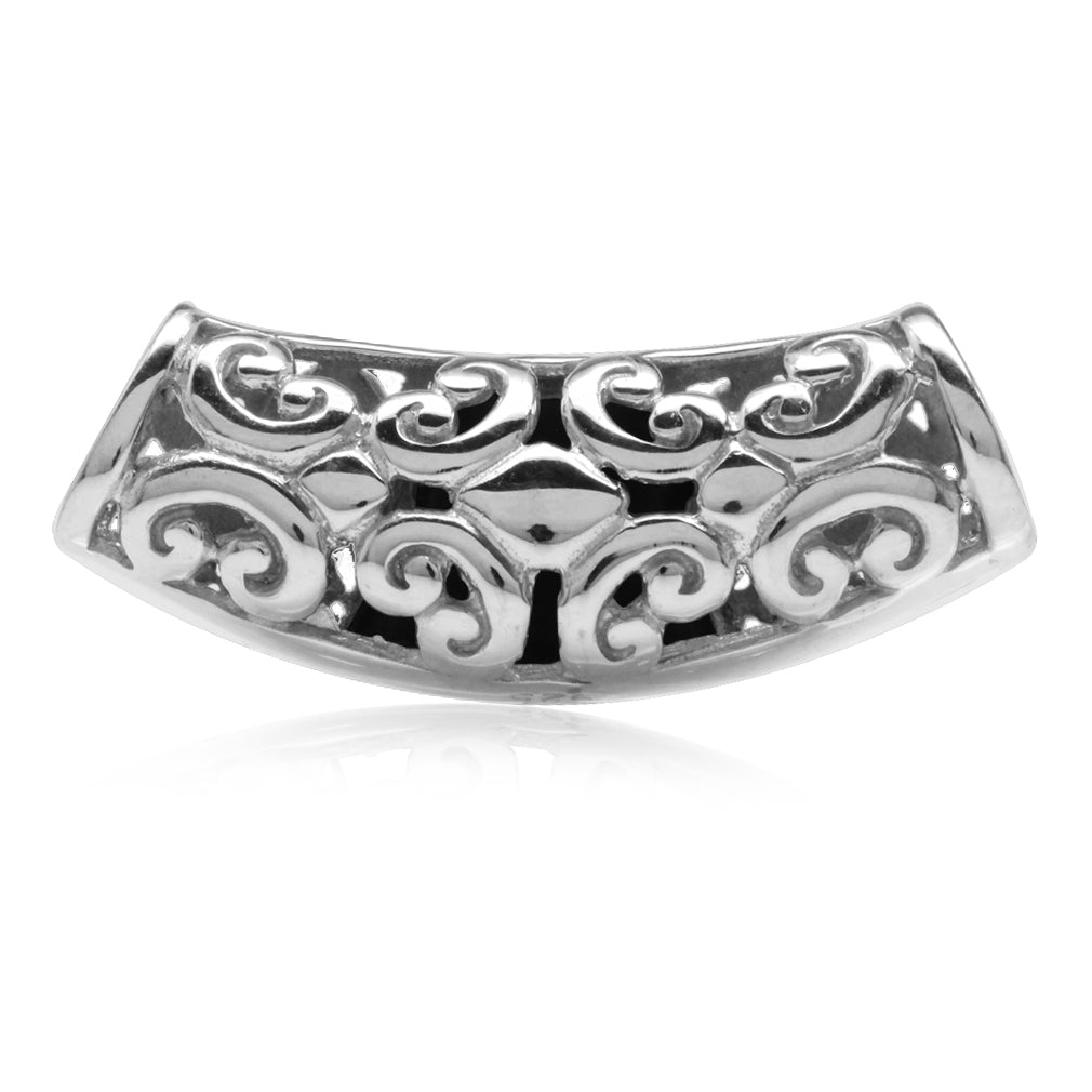 Silvershake Created Black Onyx Inlay White Gold Plated 925 Sterling Silver Filigree Slide Pendant - Silvershake-store