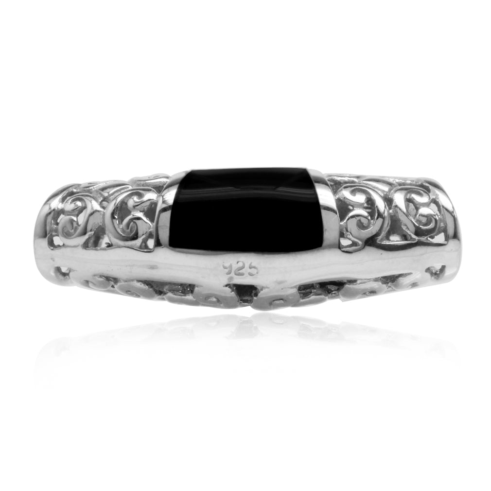 Silvershake Created Black Onyx Inlay White Gold Plated 925 Sterling Silver Filigree Slide Pendant - Silvershake-store