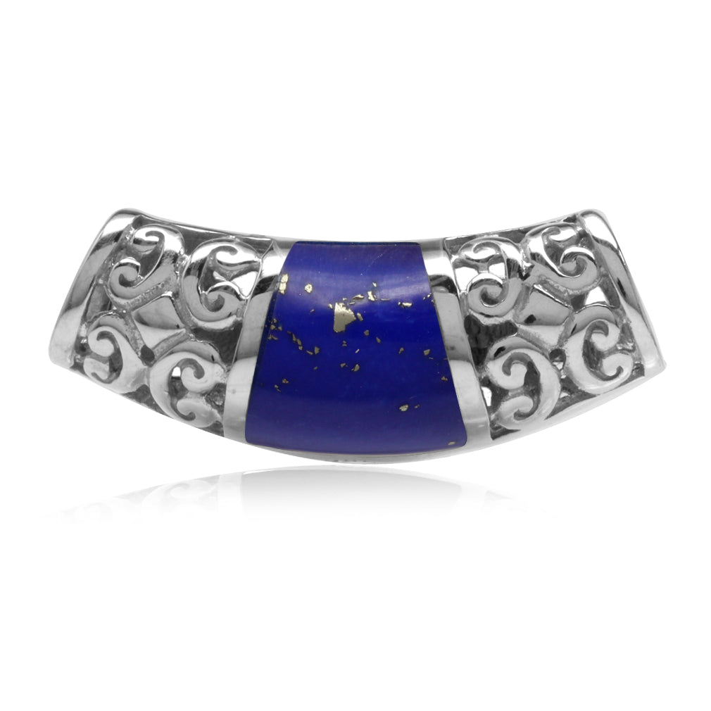 Silvershake Created Lapis Inlay White Gold Plated 925 Sterling Silver Filigree Slide Pendant - Silvershake-store