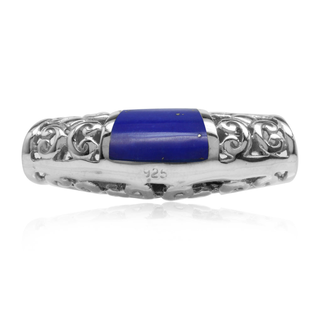 Silvershake Created Lapis Inlay White Gold Plated 925 Sterling Silver Filigree Slide Pendant - Silvershake-store