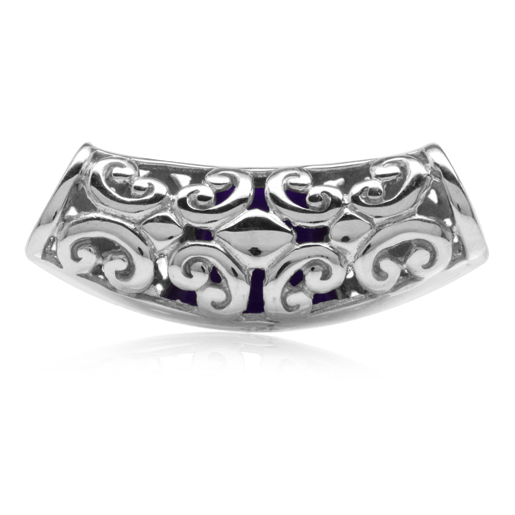 Silvershake Created Lapis Inlay White Gold Plated 925 Sterling Silver Filigree Slide Pendant - Silvershake-store