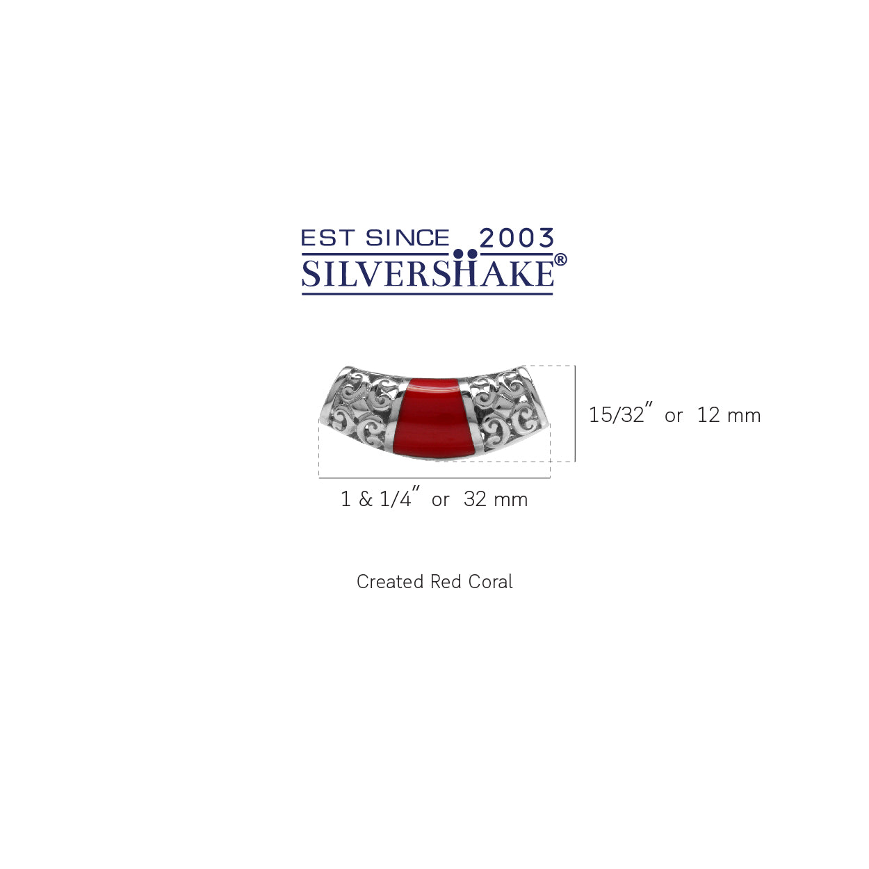 Silvershake Created Red Coral Inlay White Gold Plated 925 Sterling Silver Filigree Slide Pendant - Silvershake-store